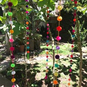 Bohemian Style Festive Bunting Colorful Pompom Garland Mexican Tassel Decoration Handmade String Banner Vibrant Wall Hanging Three Pack Collection Five Feet Long Bedroom Boho Accessory Nursery Room Decor Playroom Addition Authentic Design
