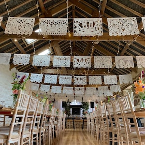 Mexican Wedding Papel Picado Decorations 33ft 10metre White Tissue Paper Garland | Dreamy Handmade Mexican Wedding Decor