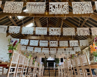 Plastic Mexican Wedding Papel Picado Banner 10metre 33ft Long Waterproof Garland | Dreamy Handmade Mexican Wedding Decor | SHIP FROM UK