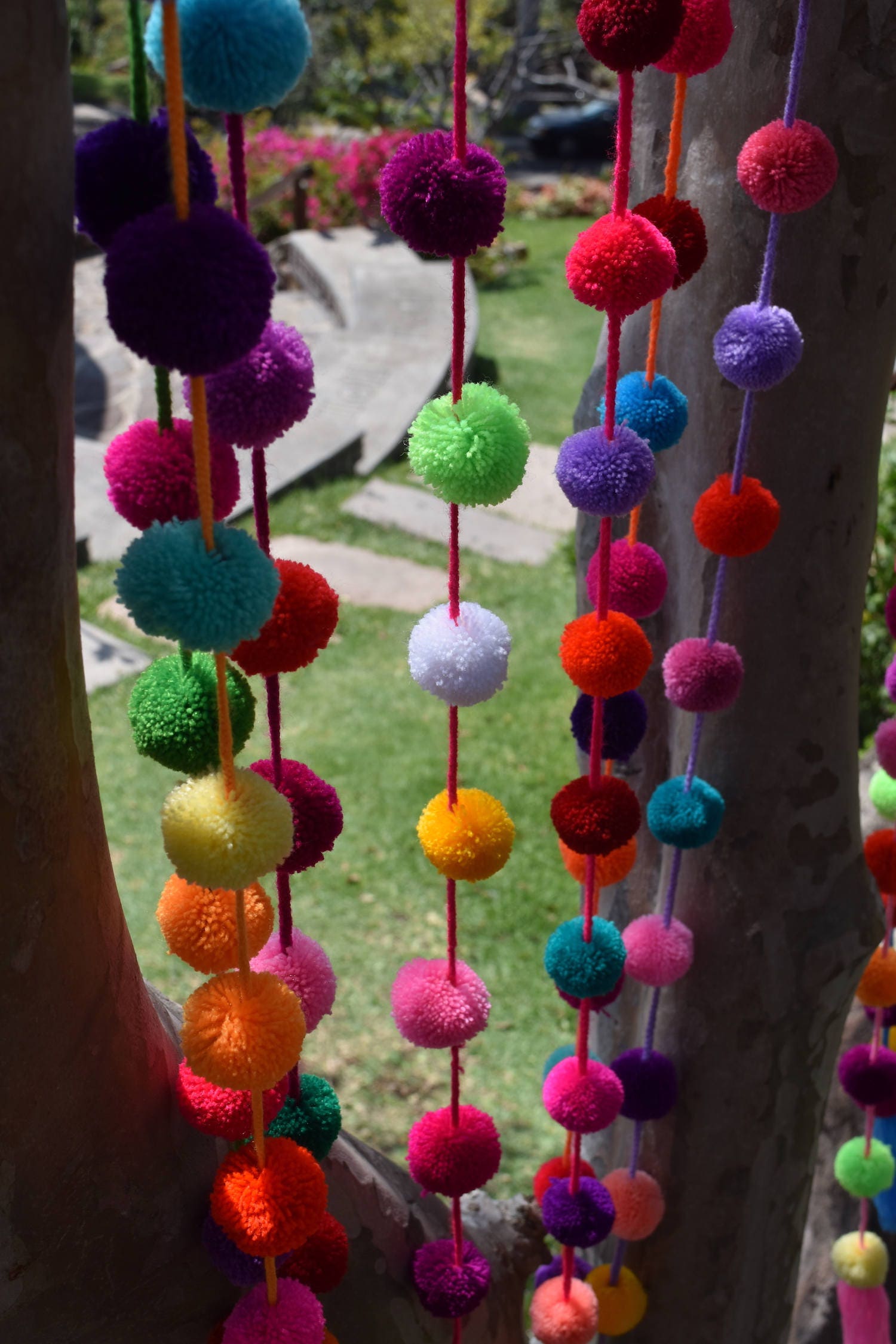 Pom Pom Garlands Pom Pom Strings Each Multi Colored String 5ft Etsy Uk