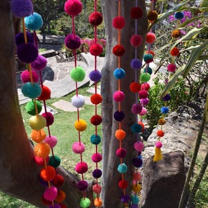 Handmade String Banner Vibrant Wall Hanging Nursery Room Decor Colorful Pompom Garland Mexican Tassel Decoration Three Pack Collection Gift Idea Housewarming Present Baby Shower Decoration Bedroom Boho Accessory Festive Bunting Playroom