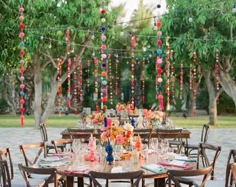 Pom Pom Garlands Handmade Mexican Fiesta Bunting Colorful Wedding Celebration Hanging Party Decoration Birthday Backdrop Baby Shower Event