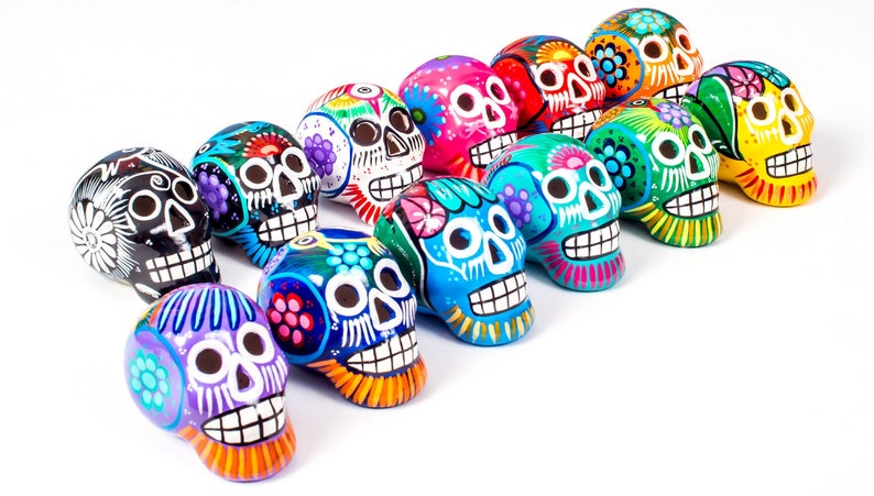 Small Ceramic Skulls Bulk Discount Painted Beautifully With Love In Mexico By Traditional Artist Dia de Muertos Sugar Skull Decor USA