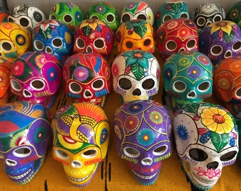 Wholesale Mexican Ceramic Skulls Set of 144 Multi-Coloured Ceramic Skulls Day of the Dead Decor Hand-Painted in Mexico FREE USA SHIPPING