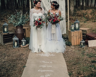 Natural Hessian LGBTQ Wedding Aisle Runner with "To Love And Be Loved" Quote
