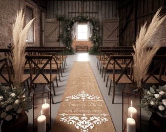Personalized Natural Burlap Wedding Aisle Runner with Custom Text