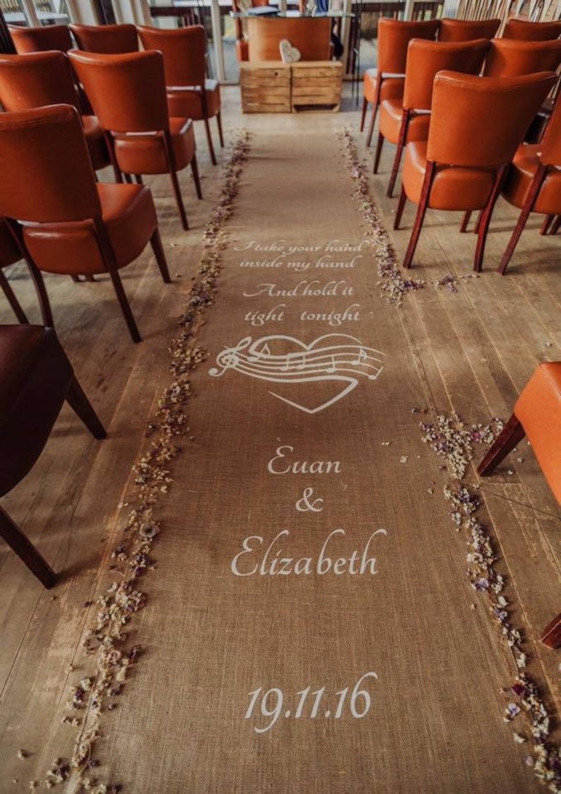 Music Wedding Decor, Personalised Hessian Aisle Runner, Burlap Aisle