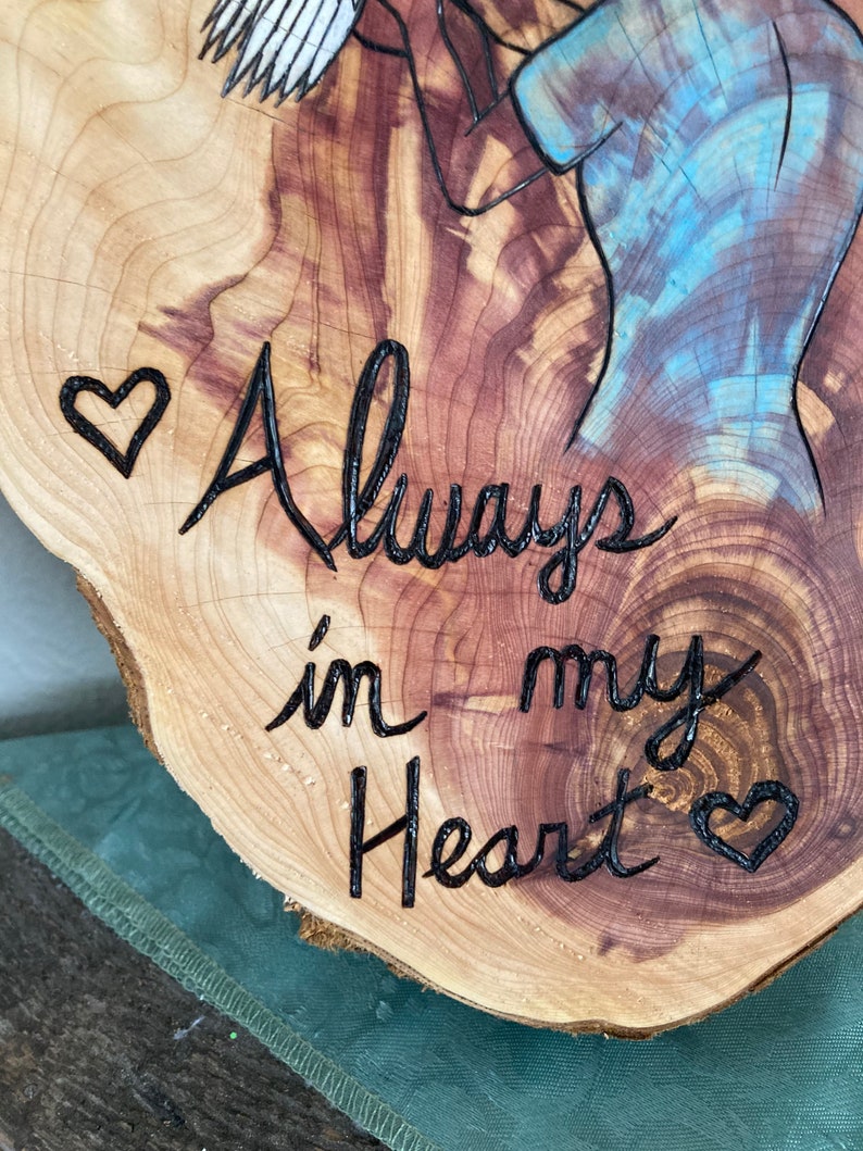 Download Art Collectibles Prints Custom Hand Burned Red Cedar U201calways In My Heart Perfect Gift For Mother Wife Or Sister Miscarriage Never Forget Baby Angel Child Loss