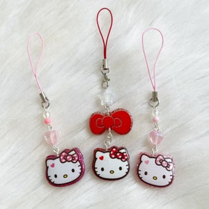 Kawaii character kitty glittery phone charms cat cell charms handmade