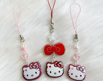 Kawaii character kitty glittery phone charms cat cell charms handmade