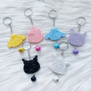 Handmade Rhinestone Bell keychain cute keyring kawaii characters kitty purple devil puppy bag charms
