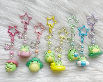 3D Frog Keyring Charm: Kawaii Beaded Bag Accessory