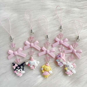 手作りのかわいいキャラクターの妖精の携帯電話チャーム、キティ、かわいい紫色の悪魔、黄色の子犬、ピンクのウサギのチャーム、携帯電話、バッグ、ニンテンドースイッチ用