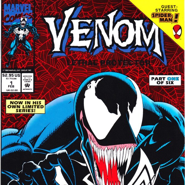 VENOM 1, Marvel Comics, NM+ (9.6) Lethal Protector Comic, KEY Spiderman, Spider-Man, New book, Birthday party gifts, 1993