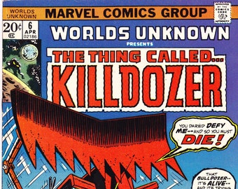 Fumetto di Worlds Unknown 6, libri Horror Killdozer. 1974 Marvel Comics FVF (7.0)