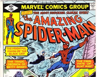 Amazing Spiderman 195 comic, 2nd Black Cat, KEY books. 1979 Marvel, NM- (9.2)