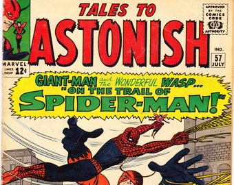 Cómic Tales to Astonish 57. Libro de Spiderman, Avispa, Hombre Gigante, arte de Jack Kirby. 1964 Marvel Comics GVG (3.0)