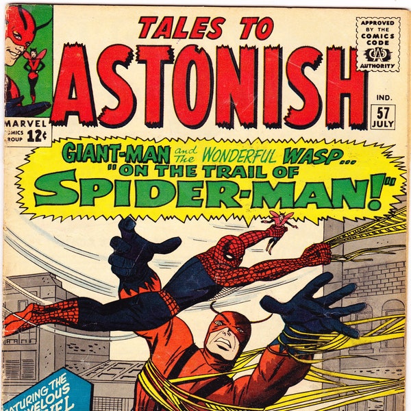 Racconti per stupire 57 fumetti. Spiderman, Wasp, libro Giant Man, illustrazioni di Jack Kirby. 1964 Marvel Comics GVG (3.0)