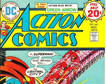 Action Comics 441 Superman, Green Arrow, Flash books. 1974 DC Comic, VF+ (8.5)