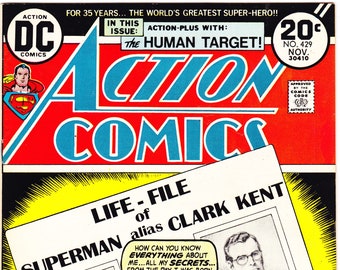 Action Comics 429, Superman, Human Target comic books. 1973 DC, VF+ (8.5)