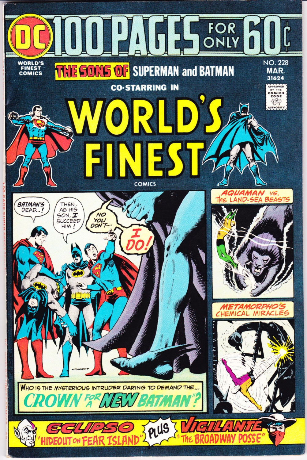 Worlds Finest 228 Comic Aquaman Books 1975 Dc Vfnm 9 0 Etsy