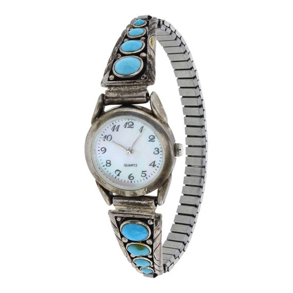 8 Turquoise Stone Ladies Watch, Vintage Navajo Bra