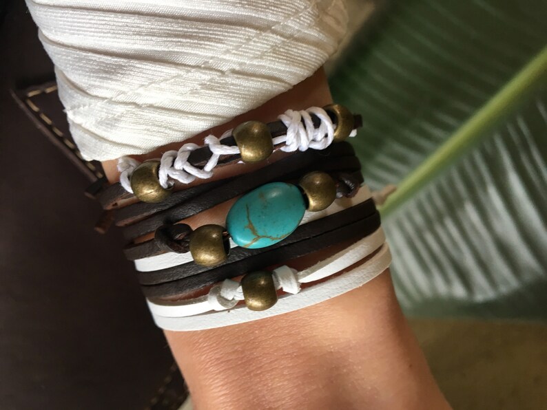Turquoise wrap bracelets Tribal jewelry boho bracelets Turquoise leather bracelets Bohemian bracelets Moho Boho turquoise bracelets
