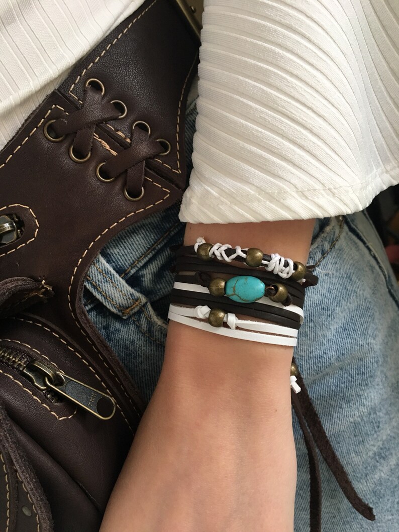 Turquoise wrap bracelets Tribal jewelry boho bracelets Turquoise leather bracelets Bohemian bracelets Moho Boho turquoise bracelets