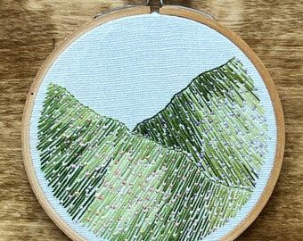 Rolling Hills - floral landscape embroidered hoop art - one of a kind art embroidery