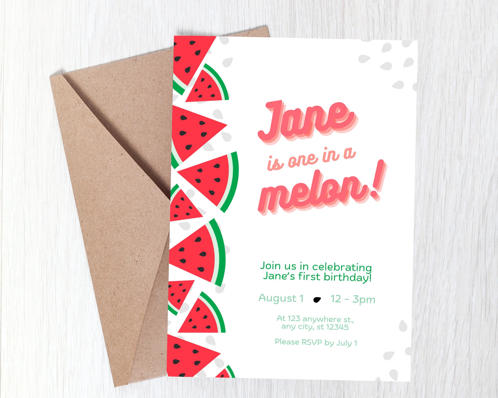 One in a Melon Birthday Invitation Digital Download - Etsy