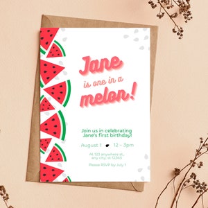 One in a Melon Birthday Invitation Digital Download