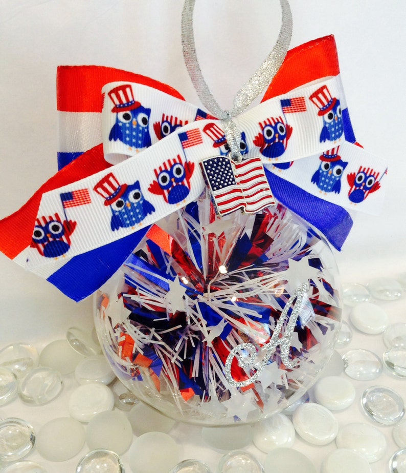 Patriotic Owl Glass Owl Ornament, Memorial Day, 4th Of July Christmas Baubles image 2