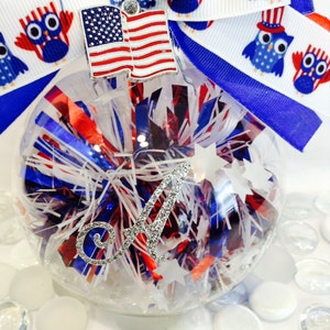 Patriotic Owl Glass Owl Ornament, Memorial Day, 4th Of July Christmas Baubles image 3