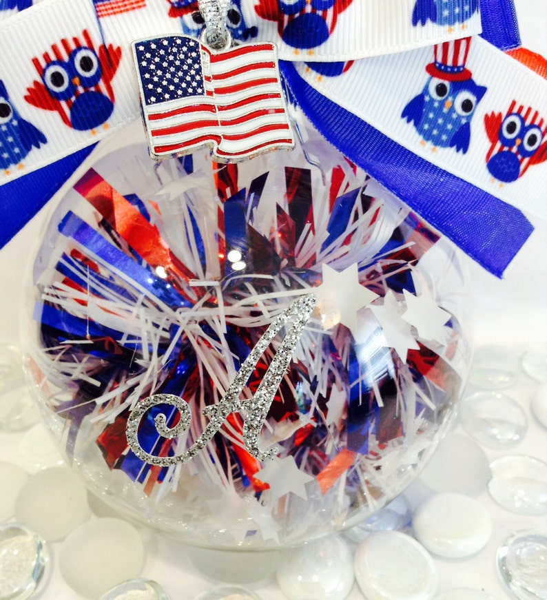 Patriotic Owl Glass Owl Ornament, Memorial Day, 4th Of July Christmas Baubles image 3
