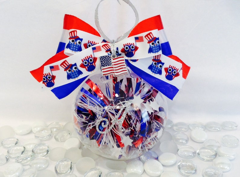Patriotic Owl Glass Owl Ornament, Memorial Day, 4th Of July Christmas Baubles image 5