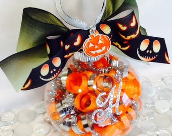 SALE! Halloween Pumpkin Glass Ornament, Orange Pumpkin Theme, Jack O Lantern Glass Baubles