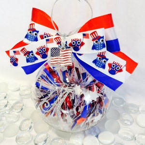 Patriotic Owl Glass Owl Ornament, Memorial Day, 4th Of July Christmas Baubles image 4