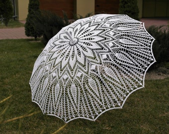 Crochet white umbrella Wedding parasols Lace white parasol Elegant lace umbrella Crochet Wedding Accessories Photo Session Sunshade Summer