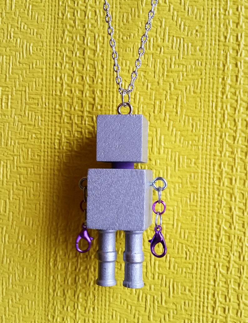 Block cube style fun Robot pendant necklace with chain Unisex cool jewelry steampunk