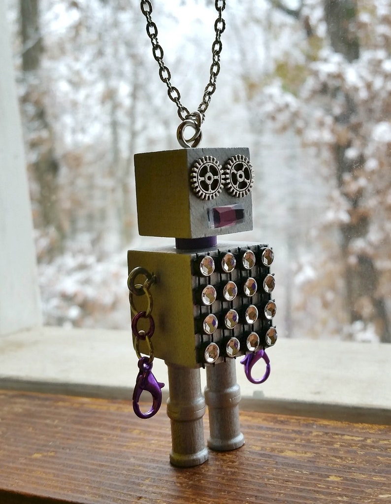 Block cube style fun Robot pendant necklace with chain Unisex cool jewelry steampunk