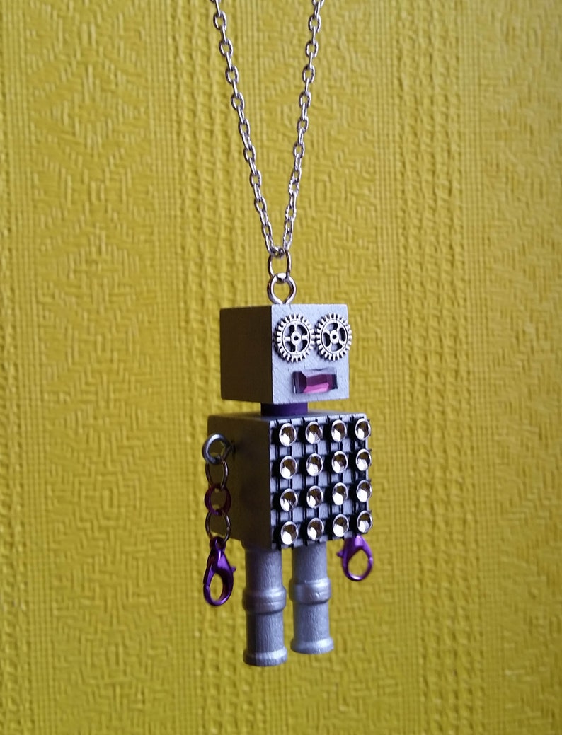 Block cube style fun Robot pendant necklace with chain Unisex cool jewelry steampunk