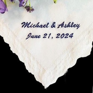 Bride and Groom Handkerchief, Embroidered Wedding Handkerchief, Custom Wedding Handkerchief with Date, Embroidered Handkerchief WED79