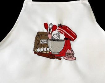 Apron, Embroidered Apron, Gift Apron, Kitchen Apron, Birthday Gift Apron, Baking Apron  A128
