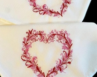 Embroidered Napkins, Valentine Napkins, Set of 2, Romantic Napkins, Heart Napkins, Dinner Napkins, Housewarming Gift N191