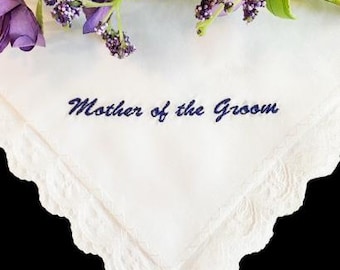 Embroidered Handkerchief, Mother of the Groom Handkerchief, Embroidered Handkerchief for Mother of the Groom,Vintage Lace Handkerchief WED76