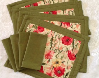 Placemats & Napkins, Set of 4, Cotton Napkins, Table Linens, Placemats, Linens, Dinner Napkins, Bridal, Housewarming, Gift PLM302