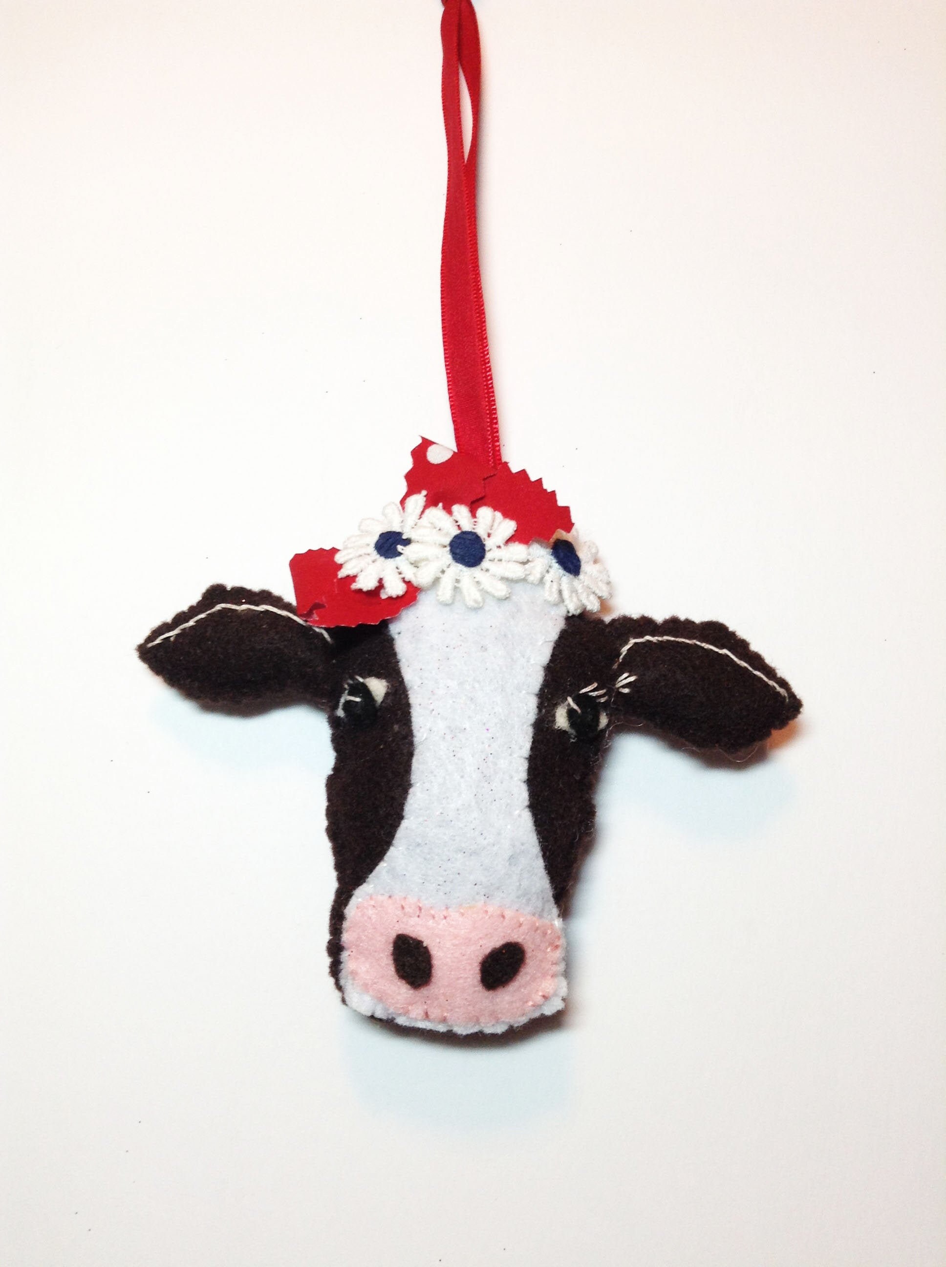 Christmas Ornament Cow Ornament Stuffed Felt Ornament Cow Etsy
