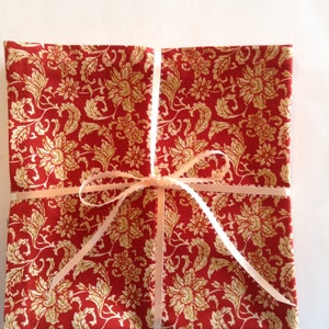 Cloth Napkins, Set of 4,Gold Floral Print on Red, Classic Print, Dinner Napkins, Lunch Napkins, 16&quot;x16”,Gift, Birthday,Valentines Gift N135