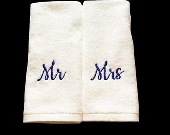 Hand Towels, 2 Piece Cotton Terry Hand Towels, Mr and Mrs Embroidered Hand Towels,Embroidered Hand Towel Set, House Warming Gift,Towels T16E