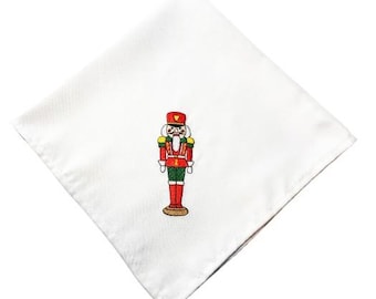 Christmas Napkins, Embroidered  Napkins with Nutcracker, Christmas Gift Napkins, Cloth Napkins, White Napkins, Christmas Family Napkins N188
